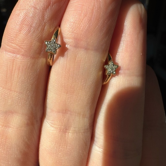 14k Yellow Gold and Diamond Star Huggies - SOLD AS A PAIR - Picture 4 of 8